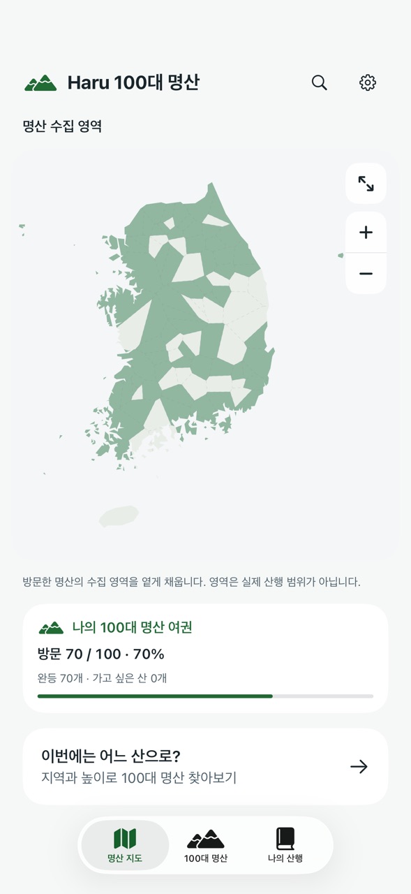 Haru 100 Mountains map and personal hiking records, with example records.